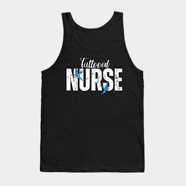 Tattooed Nurse With Two Blue and Purple Swallows Tank Top by jackofdreams22